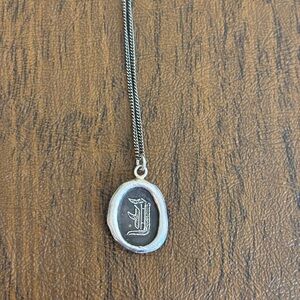 Silver Pendant Necklace with Black Oval Charm